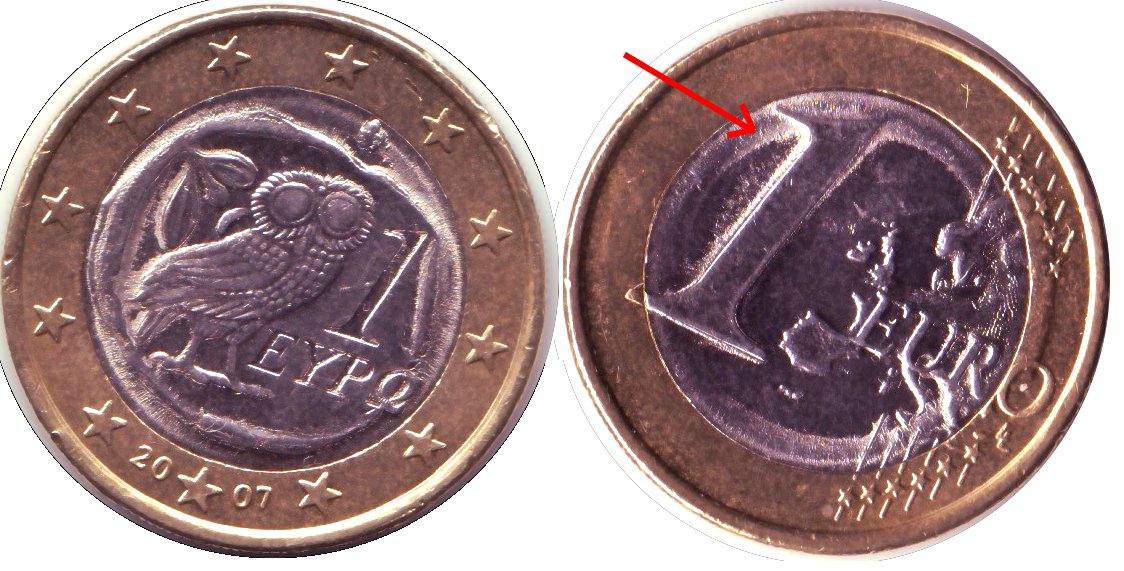 Euro Fauté – 1 Euro Grèce 2007 – La Monnaie